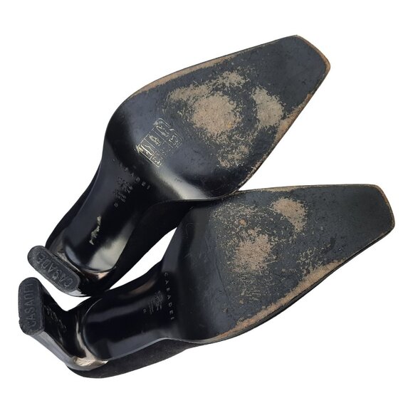 Vintage 90s Casadei Heels Square Toe US Size 8 Black Suede Studded Pumps - Picture 11 of 14